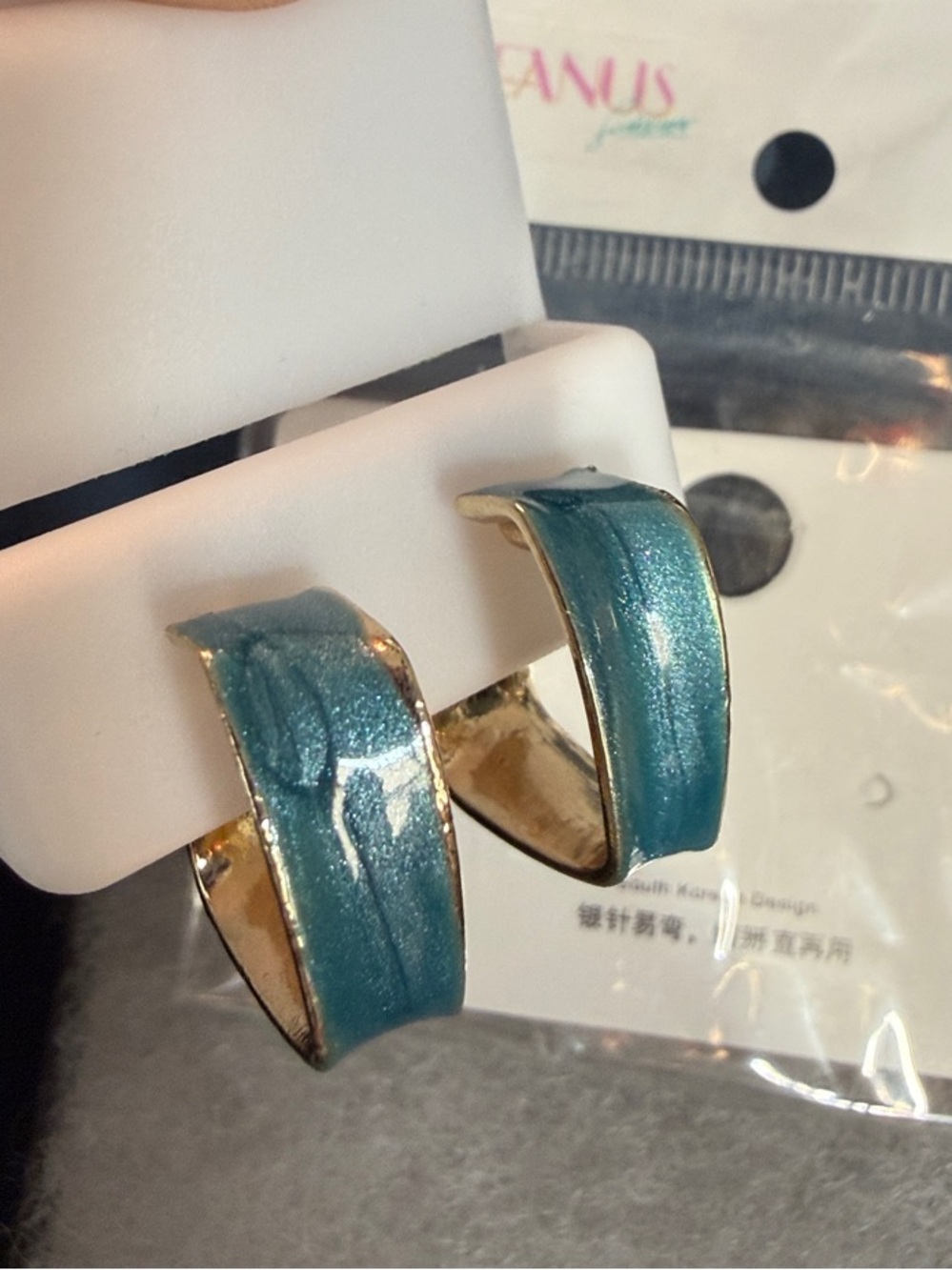 NEW S925 Oceanus Earrings Blue Enamel Gold Tone Hoop Earrings